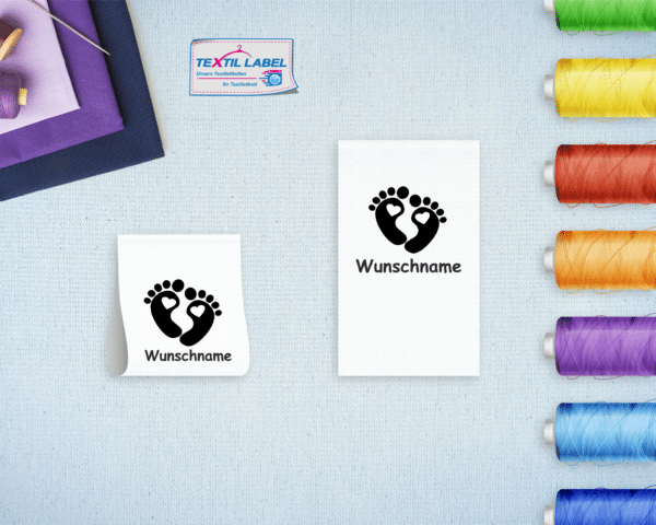 Wunschname Baby Füße Herz Namensetiketten W010 Textil-Label