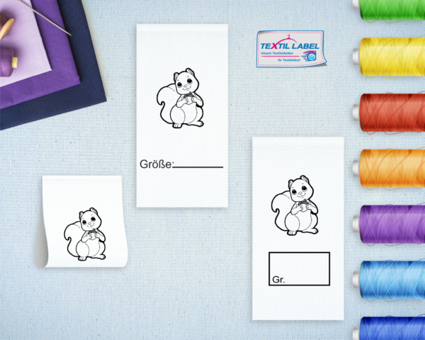 Textiletiketten mit Eichhörnchen Größenetikett Textiletiketten für Größenbeschriftung M075076