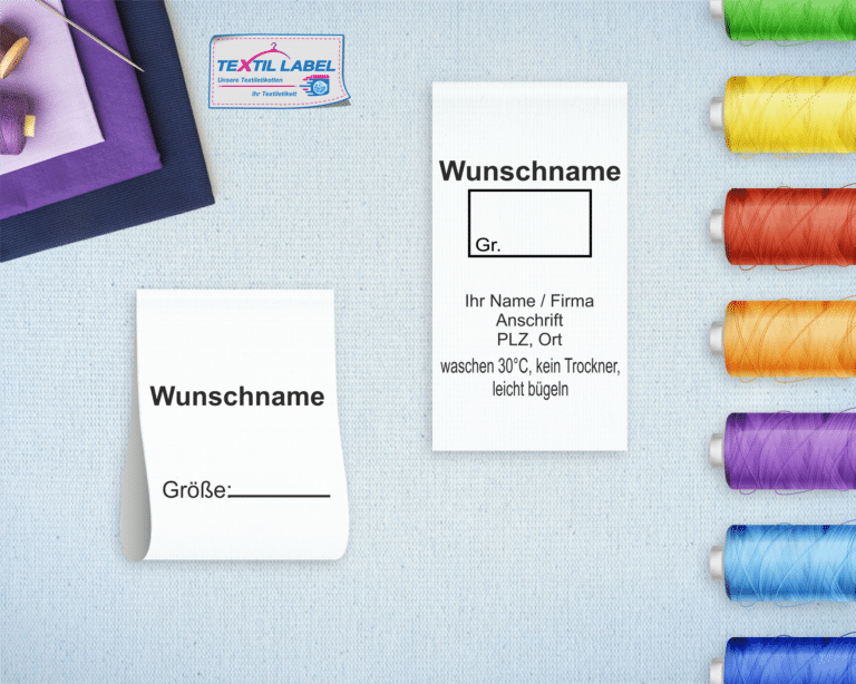 Gewerbe Textiletikett ohne Materialzusammensetzung mit Wunschname Pflegesymbole in Textform GT005GT006