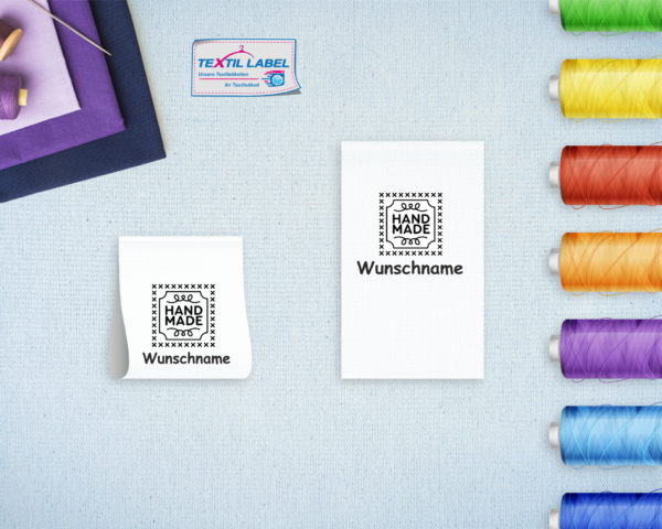 Textiletiketten mit Handmade Stich Motiv und Wunschnamen W057