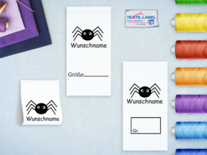 Namensetiketten mit Größenfeld und Halloween Spinne Wunschnamen S042043