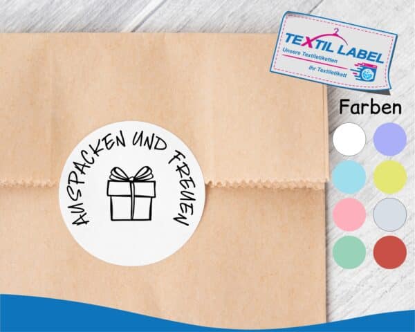 Aufkleber auspacken und freuen, rund Ø 5cm MB002