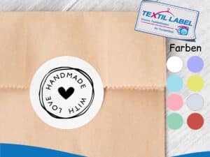 Aufkleber Handmade with Love, rund MB005 Textil-Label