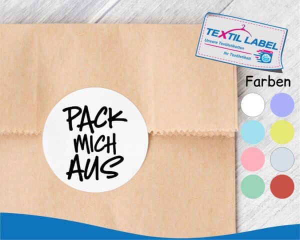 Aufkleber Pack mich aus, rund Ø 5cm MB008