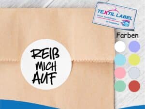 Aufkleber Reiß mich auf, rund Ø 5cm MB010
