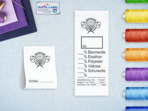 Textiletikett Universal mit Handmademotive mit Pflegesymbole