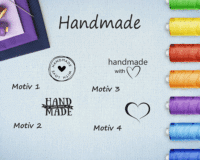 Gewerbe Textiletikette mit Wunschname und Handmademotive GT011Gt018