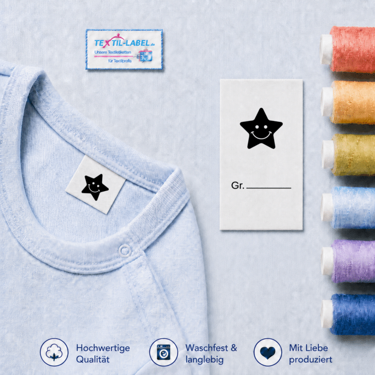 Textiletiketten mit Stern Motiv für Größenbeschriftung