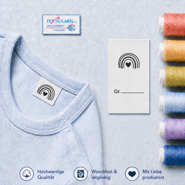 Textiletiketten mit Rainbow Motiv zur Größenbeschriftung, Motiv von Chaotic-Factory