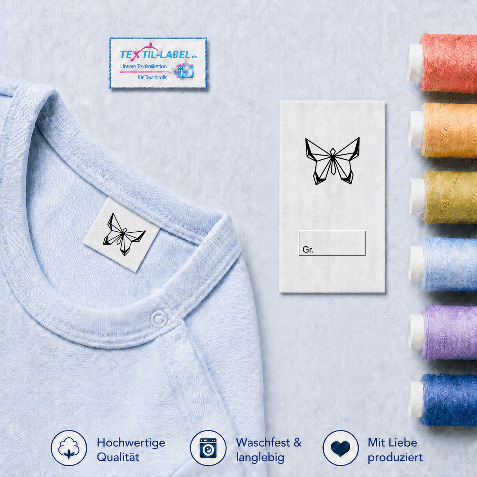 Origami Textiletiketten Universal mit Größenfeld Origami Tiere 10 M2 Butterfly · Gr. mit Kasten