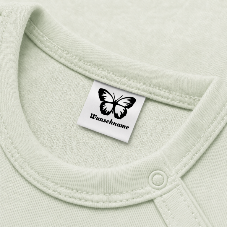 Individuelle Textiletiketten mit Schmetterling Motiv und Wunschnamen Namensetiketten