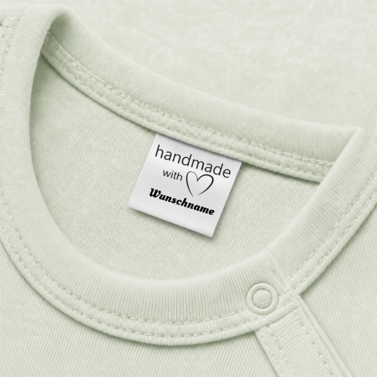 Individuelle Textiletiketten mit Handmade with Love 1 Motiv und Wunschnamen Namensetiketten