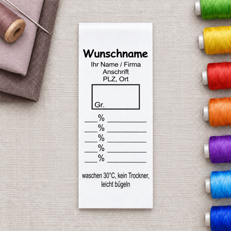 Gewerbe-Textiletiketten mit Wunschname und Materialangaben