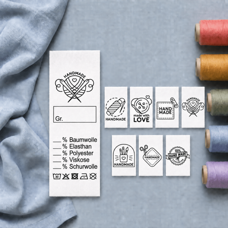 Handmade Wolle: ganzes Musteretikett mit sieben Motiven