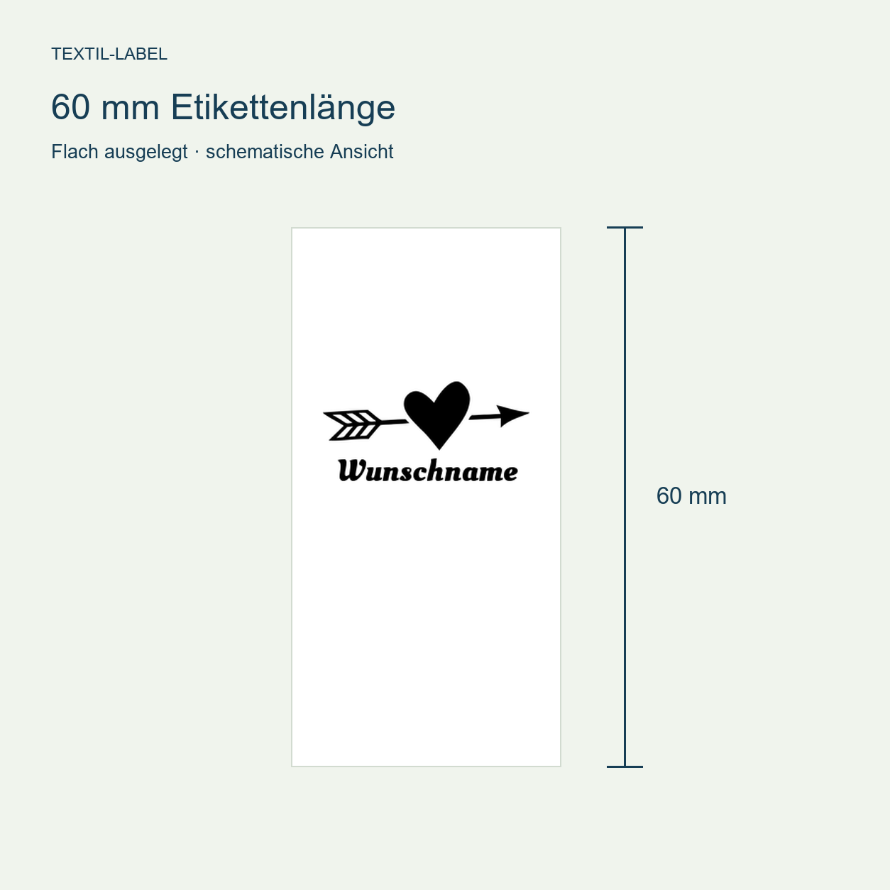 Individuelle Textiletiketten Love mit Pfeil und Wunschnamen Namensetiketten 4 Längenübersicht 60 mm