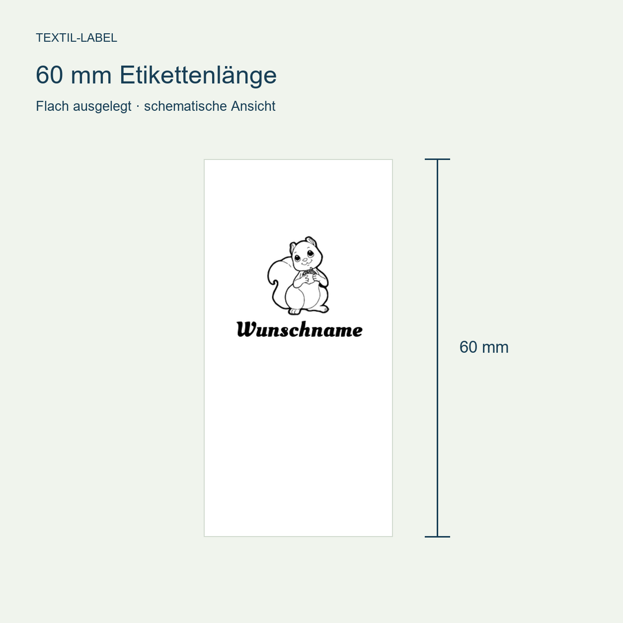 Textiletiketten mit Eichhörnchen Motiv und Wunschnamen Individuelle Namensetiketten 4 Längenübersicht 60 mm