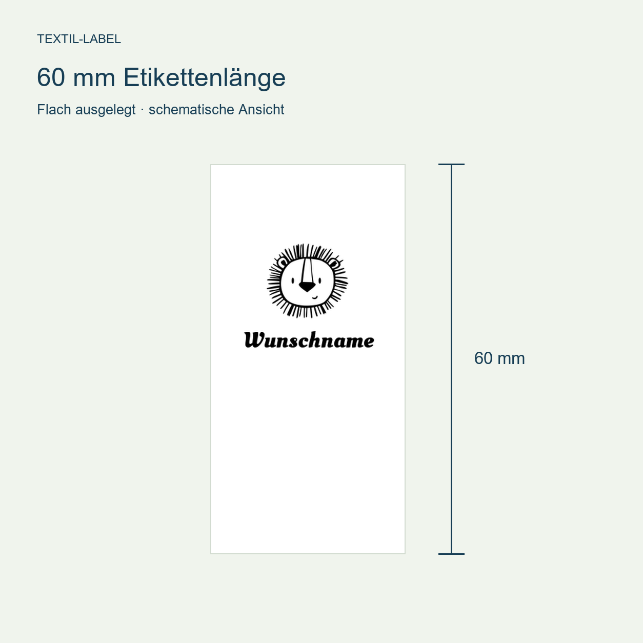 Namensetiketten mit Löwen Motiv und Wunschnamen, Motiv von Näherei-Löwenjunges 4 Längenübersicht 60 mm