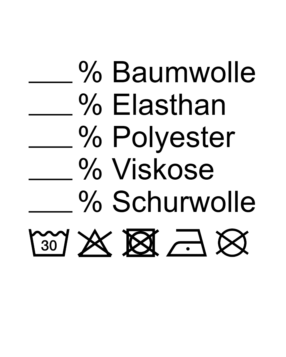 Etikettenrückseite mit Materialangaben und Pflegehinweisen