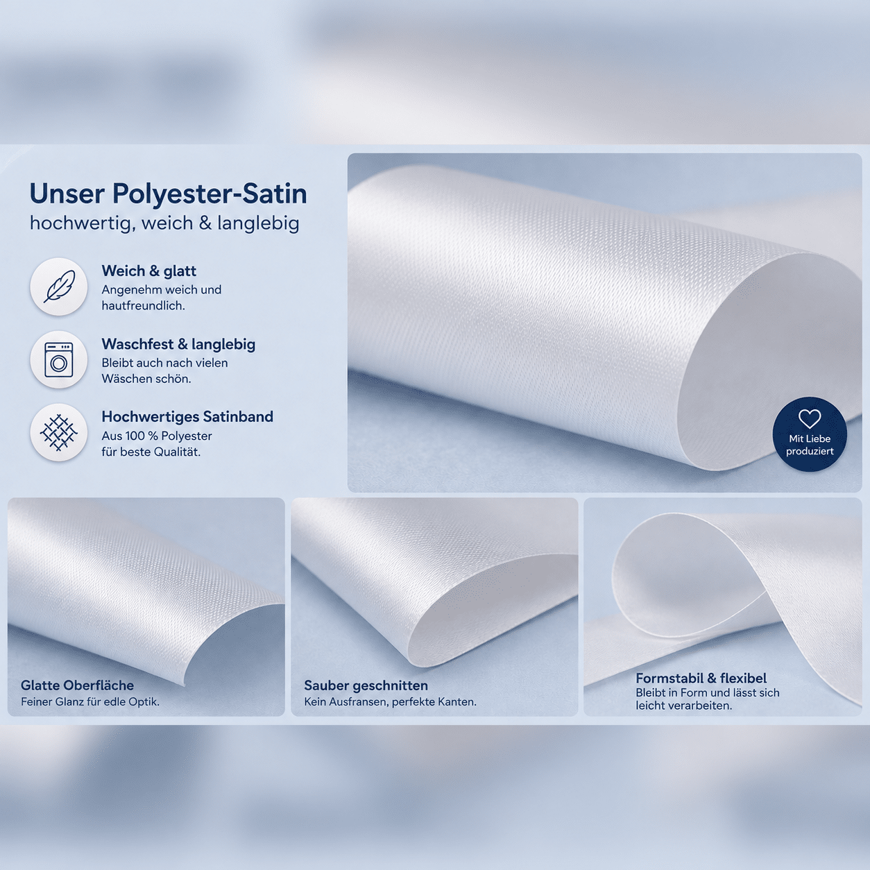 Textiletiketten Handgemacht universal, zum ausfüllen 5 Unser Polyester-Satin