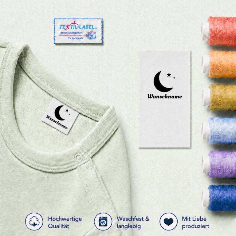Textiletiketten mit Mond Motiv und Wunschnamen Namensetiketten – Beispielname Wunschname