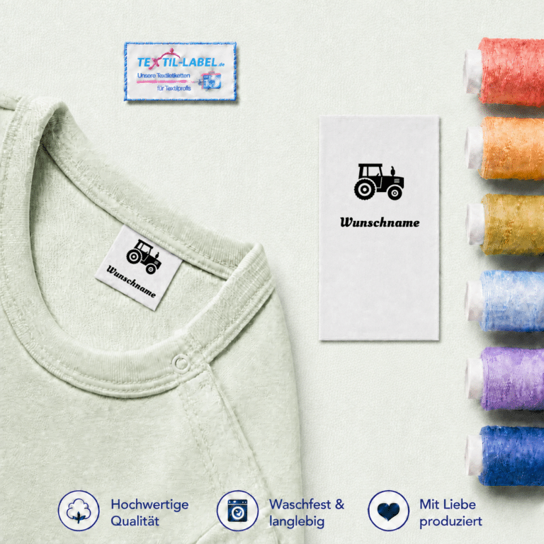 Textiletiketten mit Traktor Motiv und Wunschnamen Namensetiketten – Beispielname Wunschname