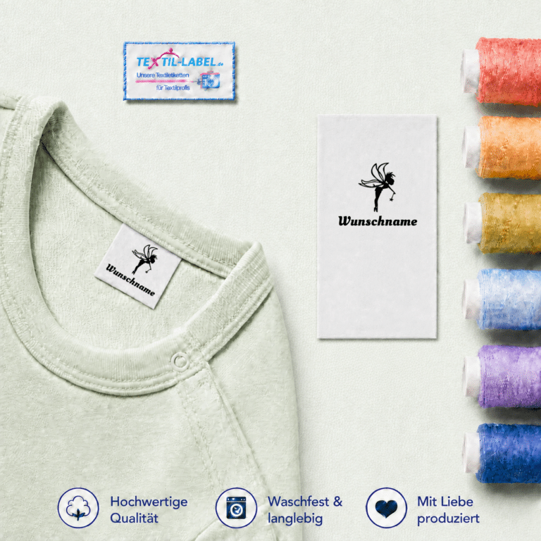 Individuelle Textiletiketten mit Fee Motiv und Wunschnamen Namensetiketten – Beispielname Wunschname